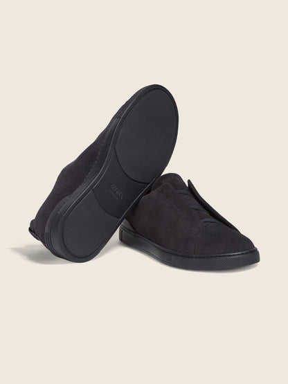 Zegna Suede Triple Stitch Navy Blue
